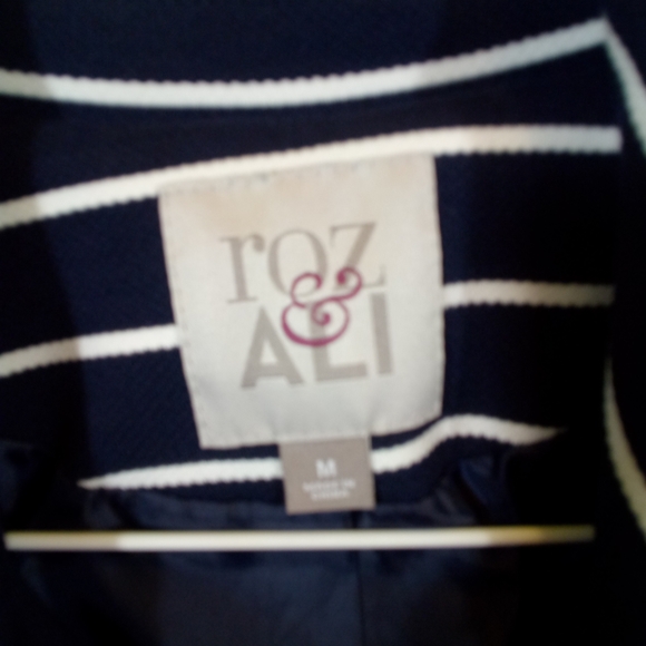 roz & ali Navy White L/S Zip Up Striped Jacket Med - Picture 6 of 6